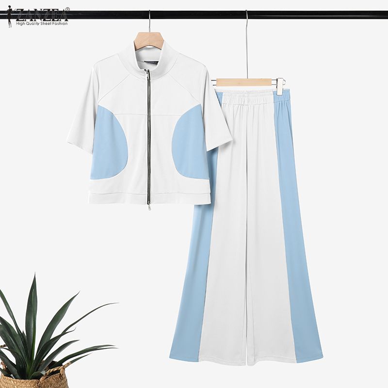 ZANZEA Women Short Sleeve T-Shirts and Long Pants Summer Two Piece Suit Sets