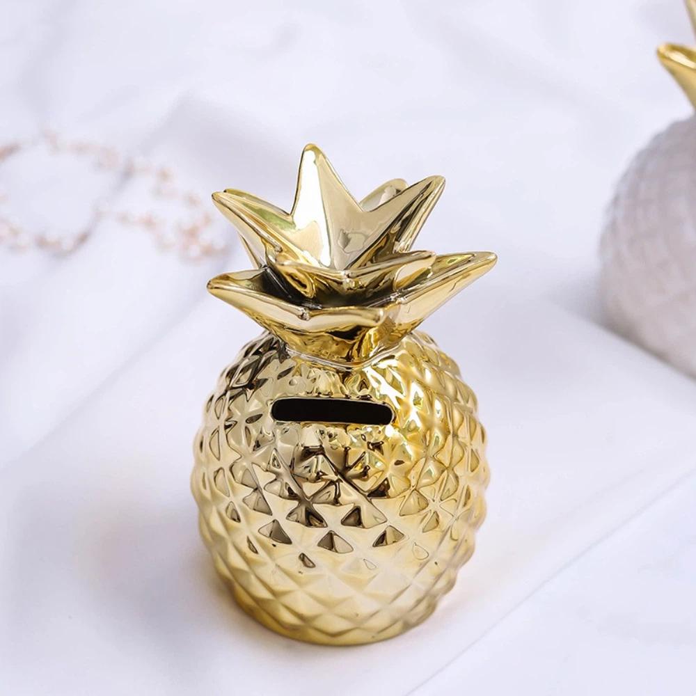 Ceramiczna Ceramiczna Skarbonka Ananas Pojemnik na Złote Fasolki Pozłacany Zbiornik na Pieniądze Oszczędności Dekoracja Biurka Ozdoby Domowe Słoik na Pieniądze