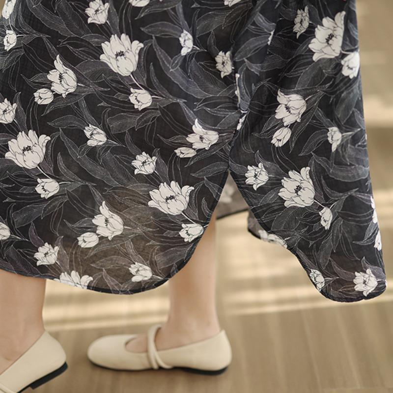 DIMANAF New 2026 Women Plus Size Spring Summer Beach Vintage Long Dress Lady Loose Oversize Maxi Floral Print Cotton Button
