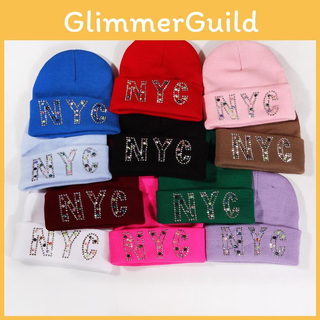 Nyc Letters Beanie Hat For Men And Women With Rhinestones For Autumn And Winter
