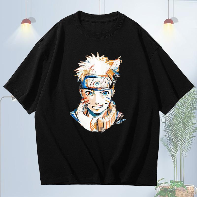 Summer New Cotton Trendy Brand Childrens Tshirt 2026 Hokage Anime Naruto Crayon Avatar Printed Parent Child Short Sleeve S