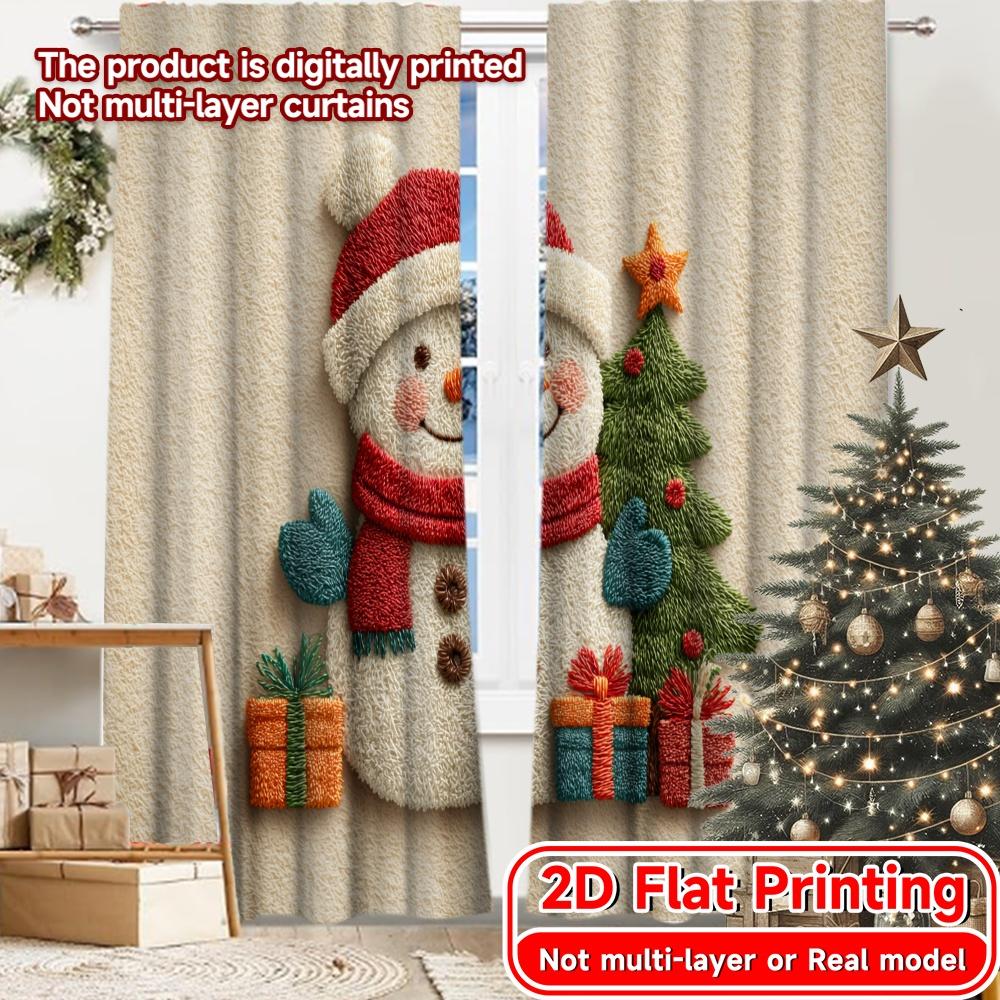 

2D Flat Printing 2pcs Festive Frosty Light Filtering Popular Curtains Yarn Curtains Room Decor Perfect for Kitchen Bedroom & 100*130 Rod Pocket 1pcs