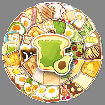 50 Toast Doodle Persönlichkeit Cartoon Essen Kinder DIY Skateboard Handyhülle Koffer Aufkleber Wasserdicht