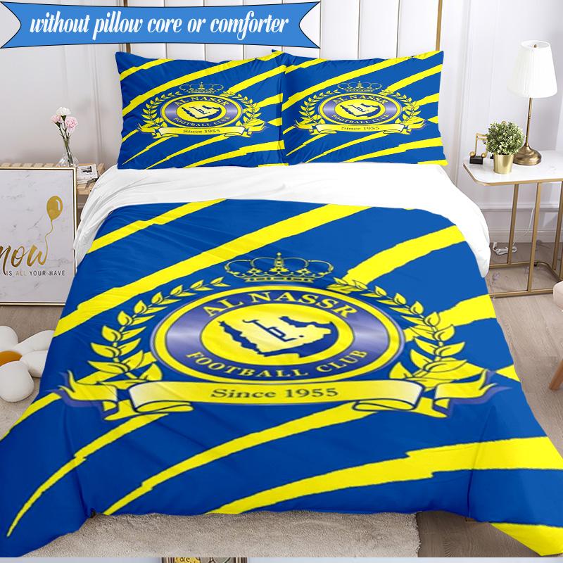 3PCS Al-Nassr Football Club Crest Printed Soft Bedding Set,Including 1pc Duvet Cover And 2pcs Pillowcases Perfect for Bedroom, Dormitory, Fan gift
