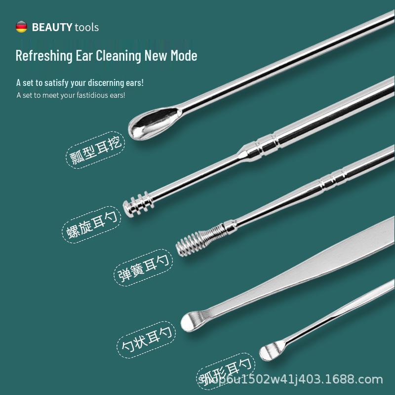 Stainless Steel 6-Piece Spiral Ear Pick Multifunctional Cleaner Set