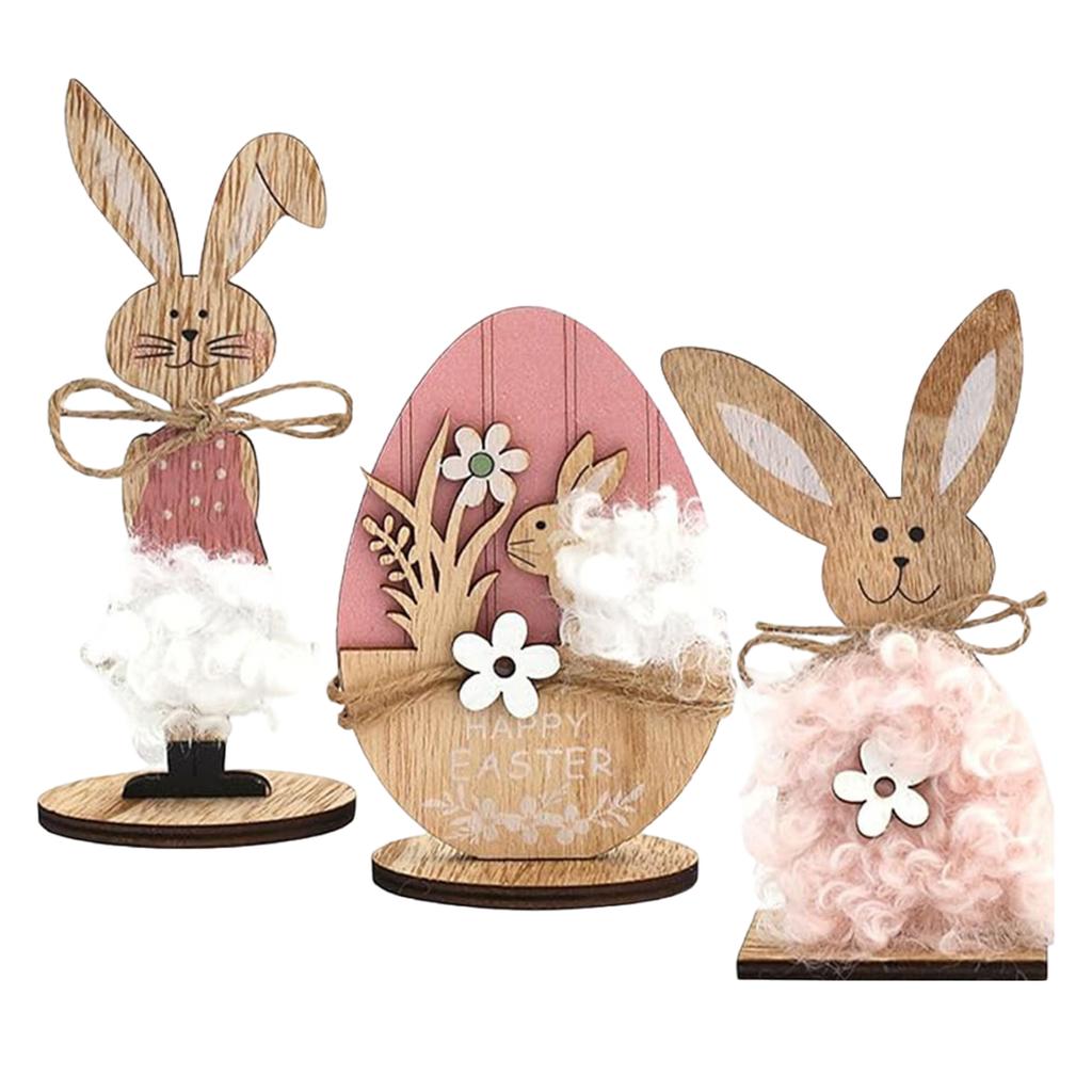 Easter Wooden Bunny Desktop Ornaments Charming Rabbit Ornaments for Parties and Celebrations