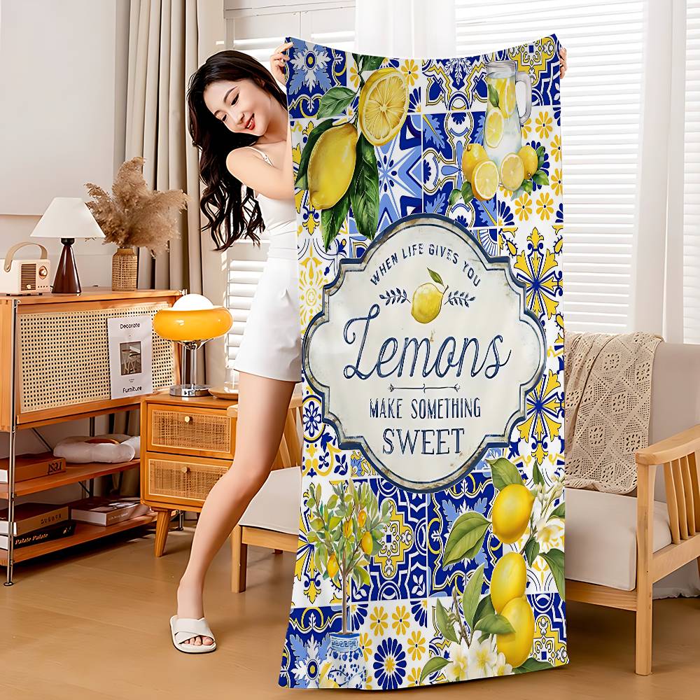 

Mediterranean Lemon Cartoon Microfiber Beach Towel Absorbent Quick Dry Soft Yoga Swimming Resort Mountain Climbing Towel W40*H60(CM)
