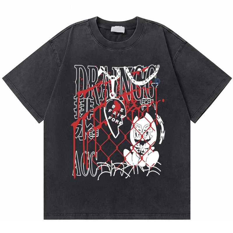 Washed Vintage Rapper Bladee Hip Hop Oversized Tshirt Drain Gang Graphic Tshirt Men Women Fashion Artistic Sense T Shirts