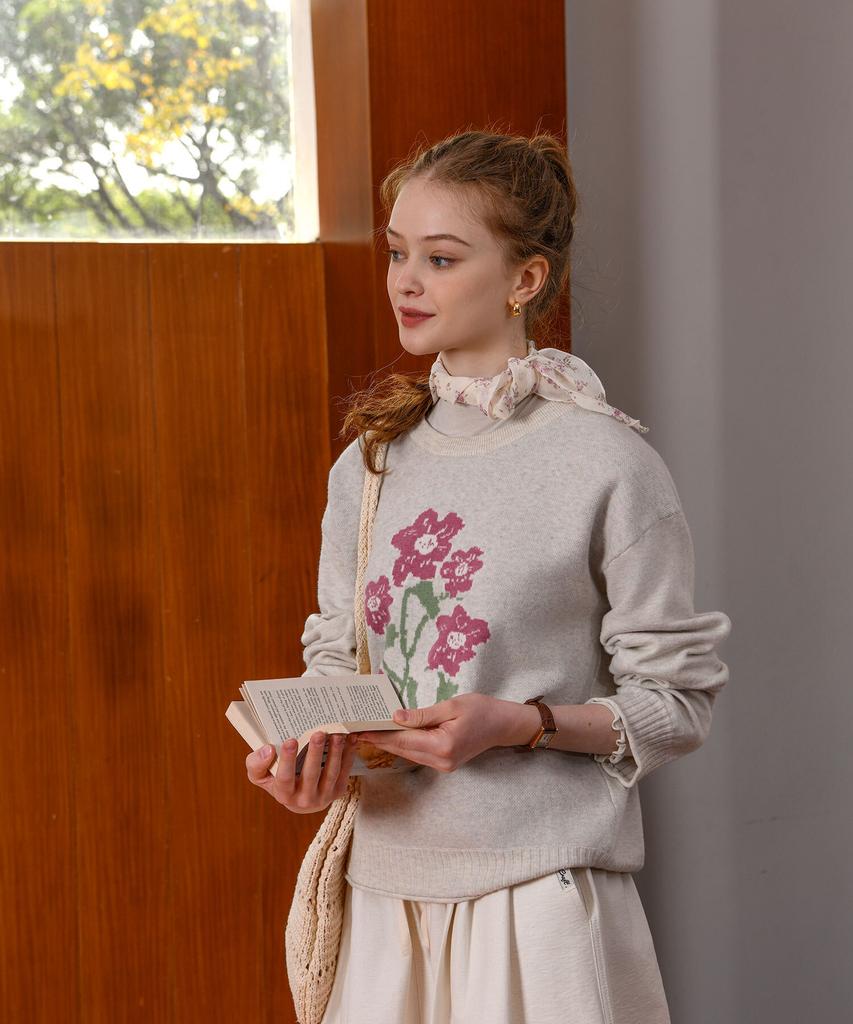 PIGMENT Doldol Flower Jacquard R-Neck Knit (Tdsw251116)