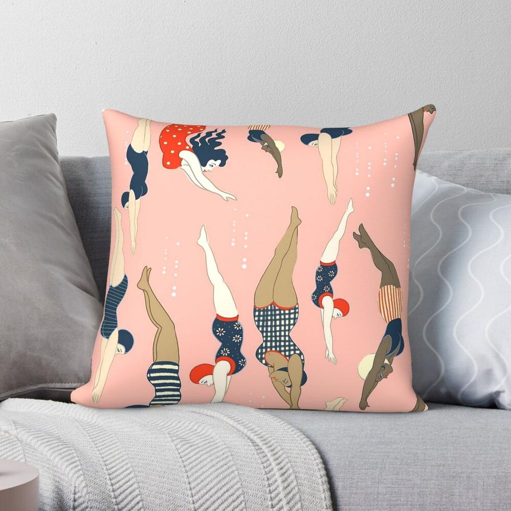 Diving Ladies Vintage Repeat Square Pillowcase Polyester Linen Velvet Printed Zip Decorative Throw Pillow Case Sofa Seater Cover