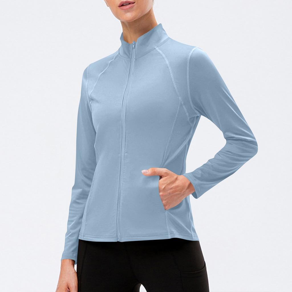 Women's Casual Outerwear Full Zip Slim Fit Lightweight Sport Running Track Jacket With Pockets