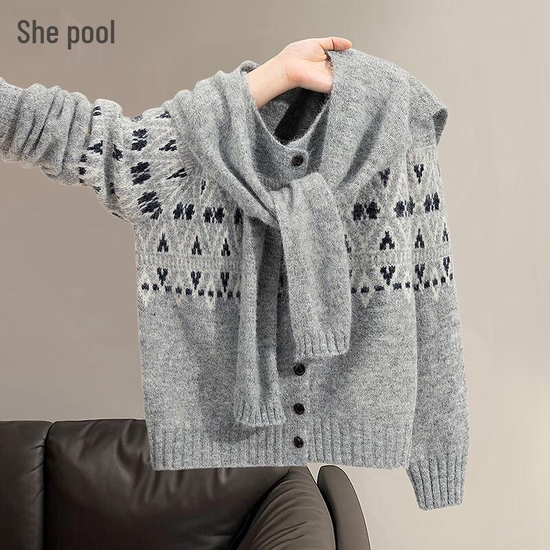

Women s Wool Blend Round Neck Cardigan One Size