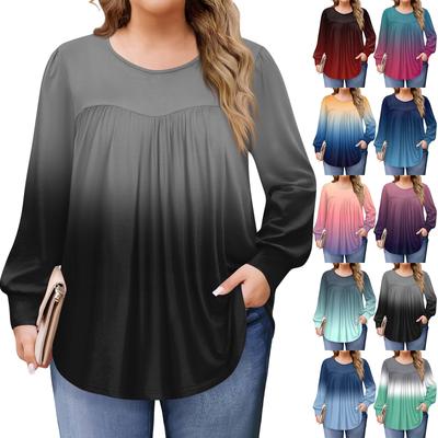 Womens Plus Size Tops Long Sleeve Shirts Round Neck Flowy Tunic Casual Loose Blouse L-5X