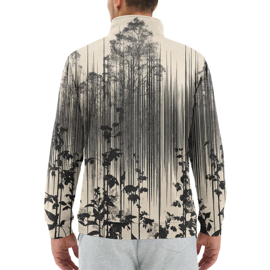 Men's Loose Casual 1/4 Zip Sweatshirt Fashion Printed Long Sleeve Top With Pockets