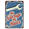 My Garage, Rules with Wrench Clipart Rustic Sign -aluminum