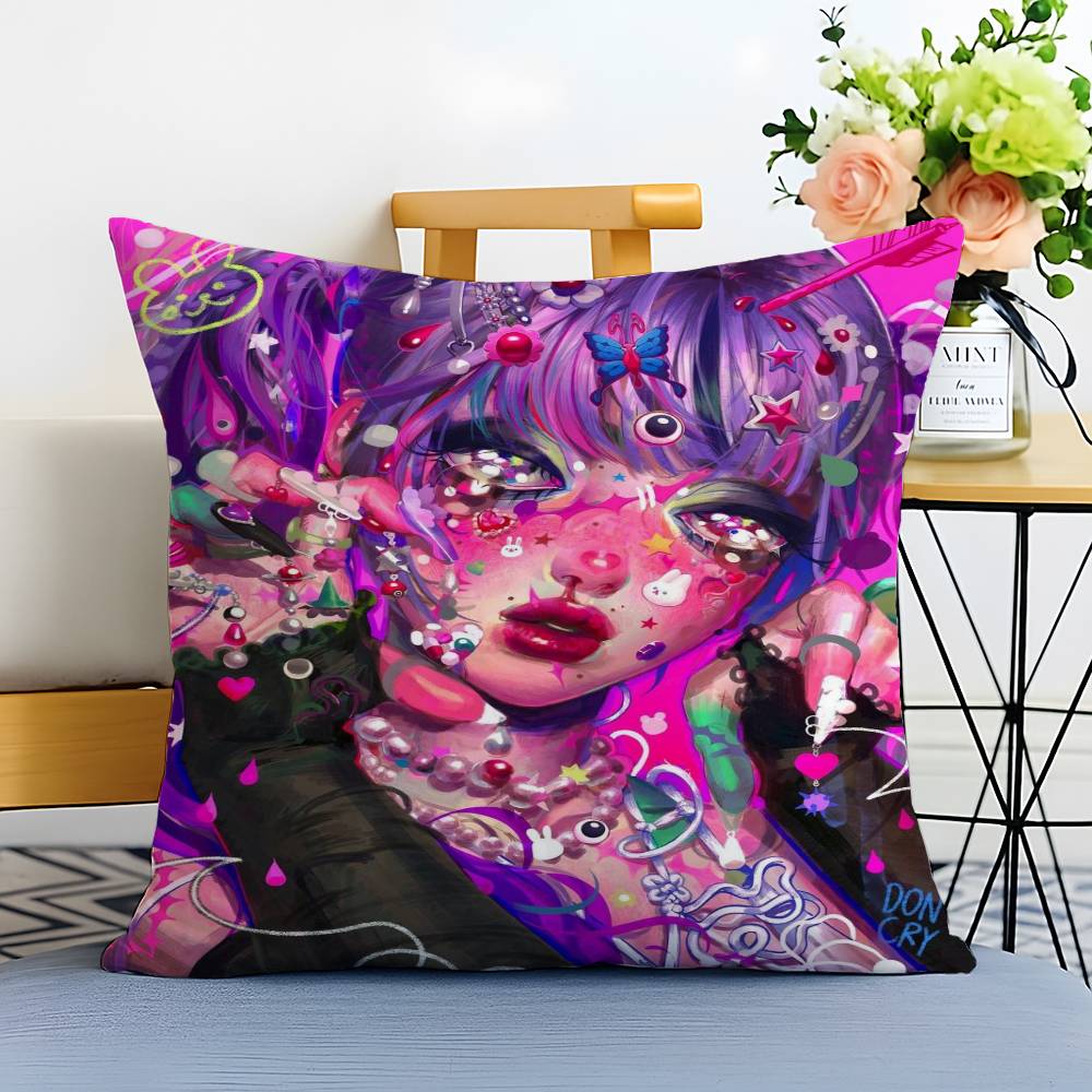 Abstract Painted Beautiful Girl Pillow Case Printed Brushed Fleece Pillow Baby Skin-Touch Eco-Friendly Dye-Sublimat