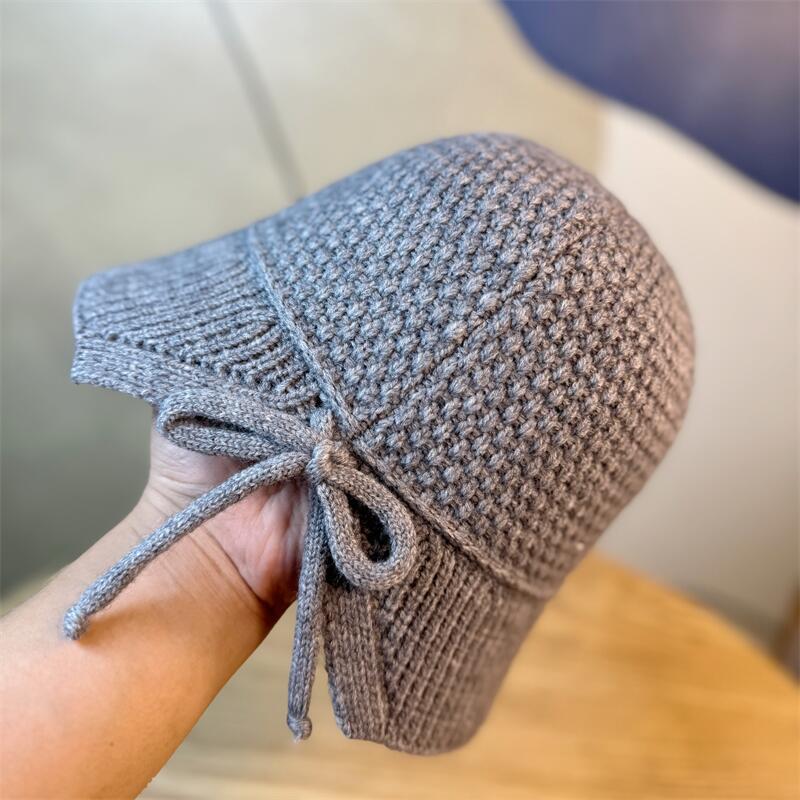 

Новая осенне-зимняя вязаная шерстяная шапка-панама с бантом, теплая защита для ушей, шляпа-ведро ONE SIZE серый