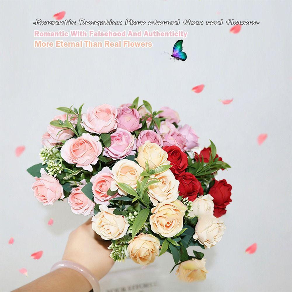 10 Heads Rose Artifcial Flower Multicolor Green Leaves Simulation Rose Flower DIY Photo Props Floral Arragement Home Decoration