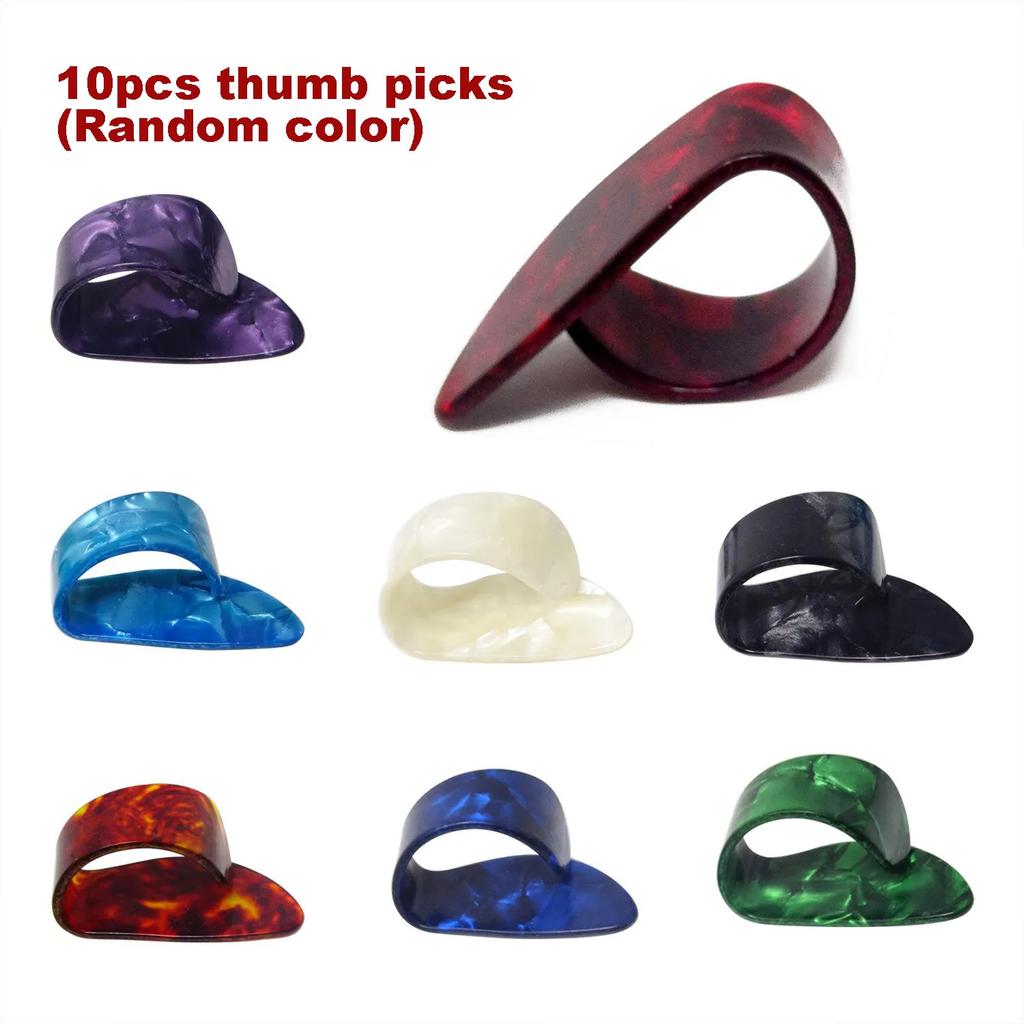 10pcs Celluloid Guitar Finger Picks Thumb/Index Sizes Fingerstyle Protector Anti-Slip Design Bass Acoustic/Electric  Guitar