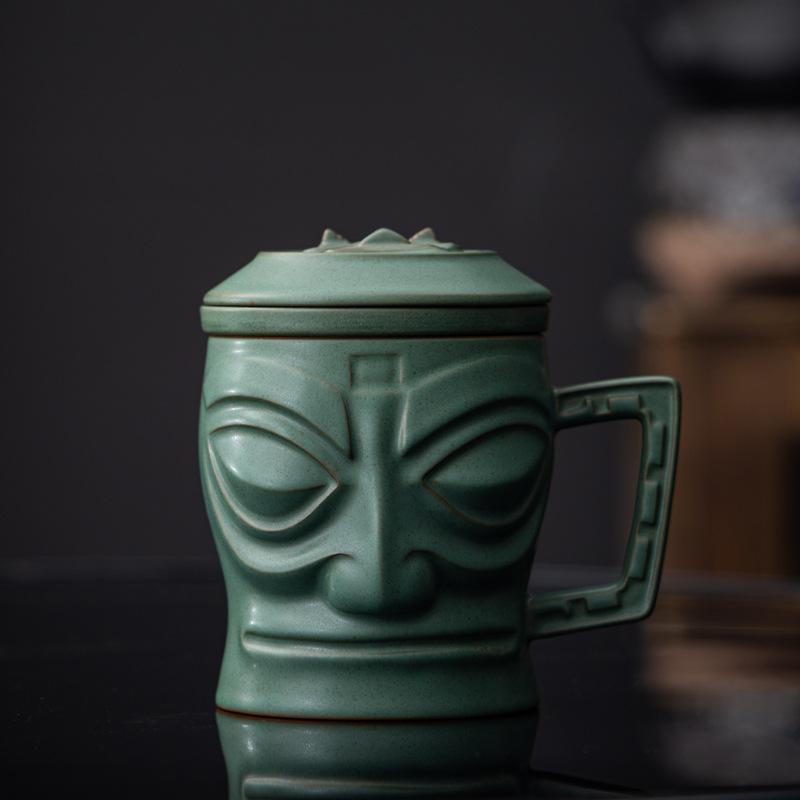 Bronze mask Sanxingdui gift portable travel tea set ceramic merchandise express cup business souvenir