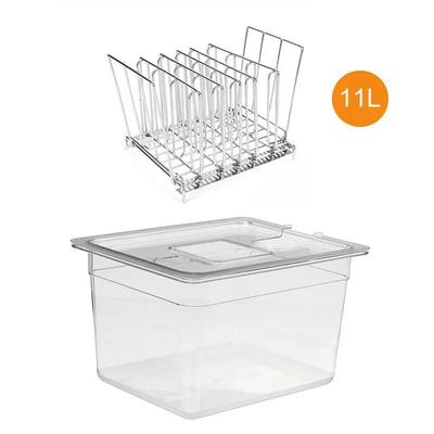 11 l Sous Vide viryklės konteineris ir nerūdijančio plieno Sous Vide stovo rinkiniai nuimami skirstytuvai, skirti panardinamojo cirkuliacinio siurblio
