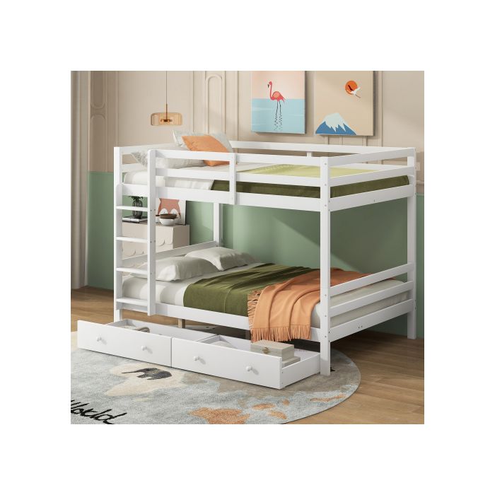 Etagenbetten - MUVOE - 140x200cm - Weiß - Mit Schubladen - Abnehmbares Design
