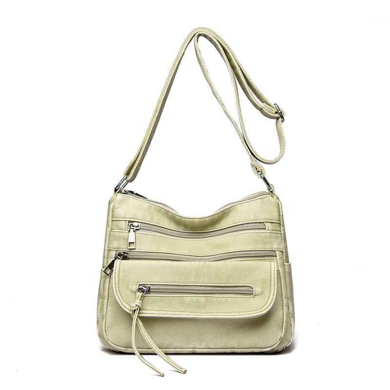 Large Capacity Shoulder Bag Women's Multi-Layer Lightweight Soft Leather Crossbody Bag