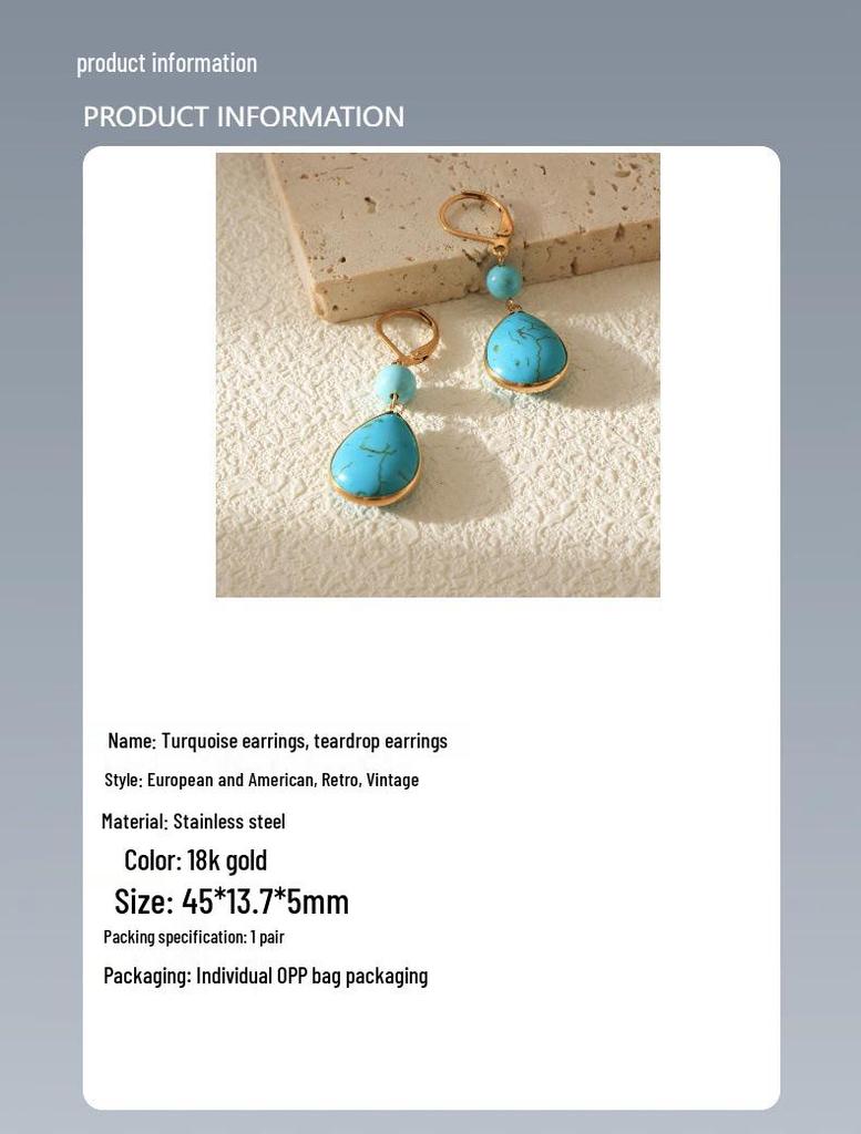 Boucles d'oreilles pendantes vintage françaises turquoise pour femmes - Collection Automne/Hiver