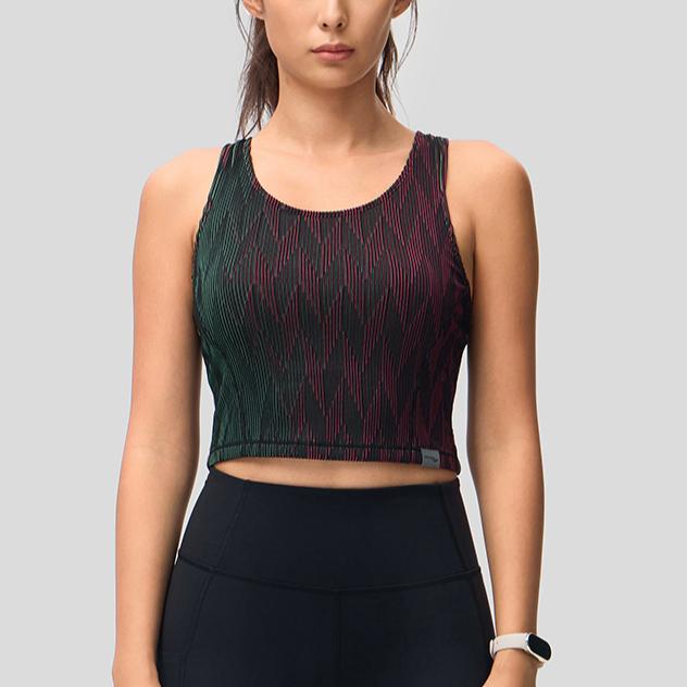 Saucony Round Neck Sleeveless Tank Top Colorful Wave Ribbed Women tops SC1249054A-PR59