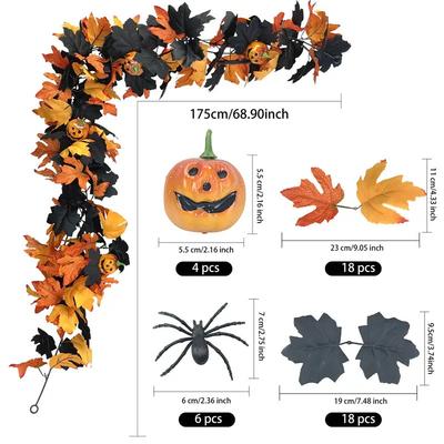 Halloween Funny Pumpkin Vines Artificial Maple Leaf Vines For Front Door Wall Window Hanging Decorations Halloween Decorations