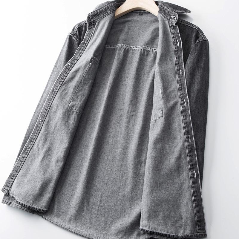Men's Japanese Retro Washed Denim Jacket - Long Sleeve, Trendy, Plus Size, Loose Workwear Shirt