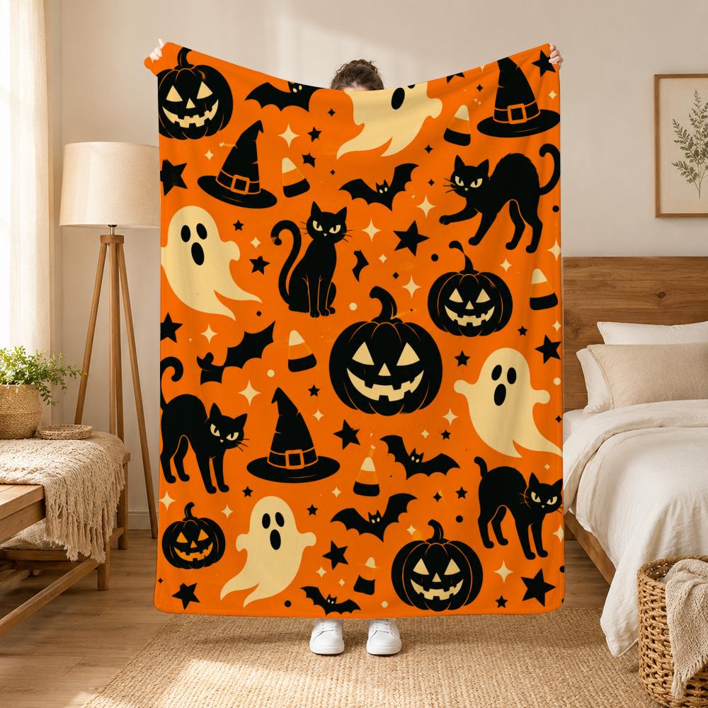 Cozy Halloween Throw 240G Flannel Blanket, Suitable For Sofas, Beds, Offices, Exquisite Gift Blankets