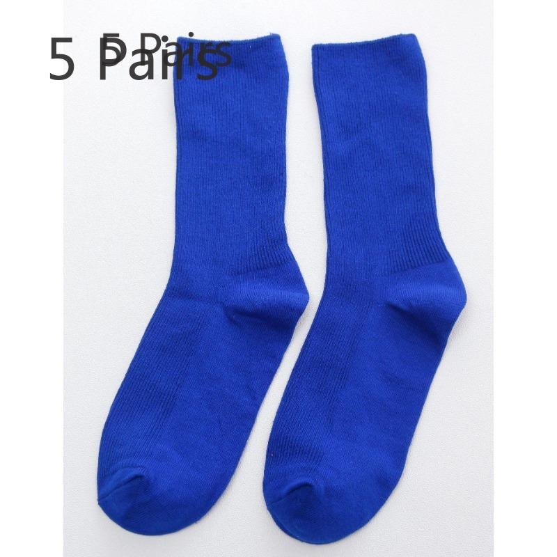 5 Pairs Socks Women's Spring and Summer Cotton Socks Mid-calf Socks College Style Tide Personality Versatile Double Needle Long Tube Stacked Socks