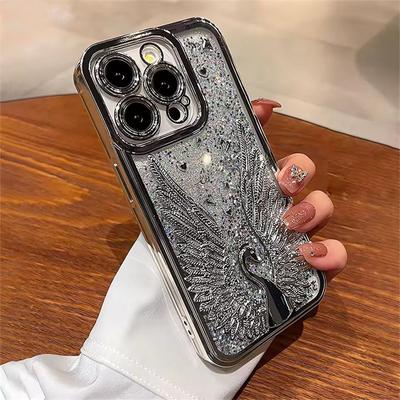 Luxuriöse Vergoldung Bling Glitzer Treibsand Cartoon Schwan Handyhülle für iPhone 15 11 12 13 14 16 Pro Max Plus Kameraschutzhülle