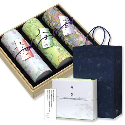 Sympathy Incense Gift Set In a Paulownia Wood Box [Hanakurabe (Compare Flowers) - 3 Types, Sandalwood, with Outer Wrapping, Condolence Message, and Ca