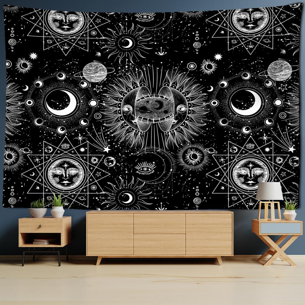 Sonne Tarot Wandteppich Hängen Mandala Schwarz Und Weiß Hexerei Science Fiction Bohemian TAPIZ Zimmer Home Decor
