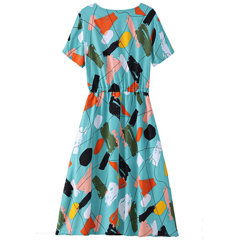 Elegante frauen Sommer Kleid Neue Beiläufige Dünne Kurzarm Lange Kleid Koreanischen Stil Schlank Vintage Kleidung