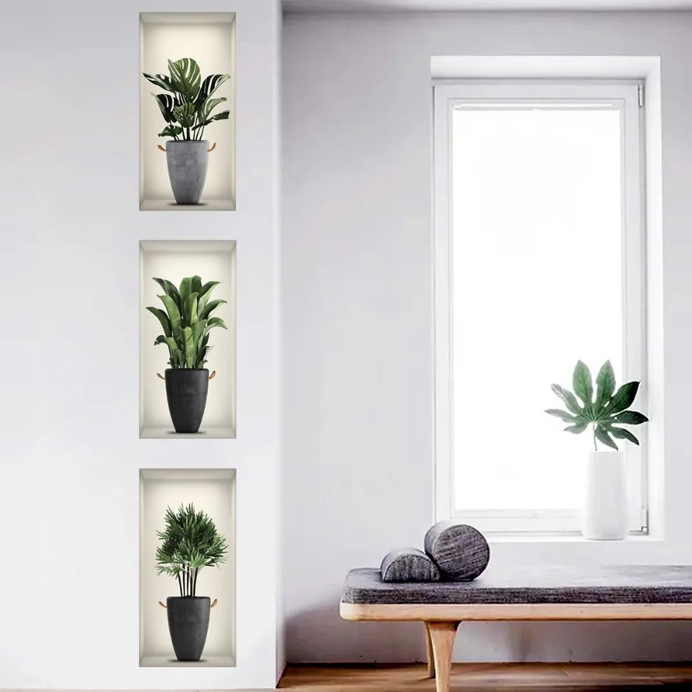 Self Adhesive Plant Pattern Wall Sticker Plants Flower Decals for 3 Pcs/Set Bedroom