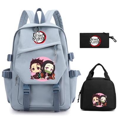 3Pcs/set Anime Demon Slayer Nylon Backpack with Lunch Bag for Girls Boys Teenager Bookbag Schoolbag Men Women Leisure Travel Bag