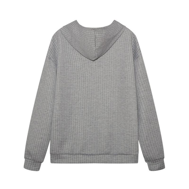 Color Block Waffle Drawstring Hoodie, Casual Long Sleeve Pocket Sweatshirt, Women's Clothing