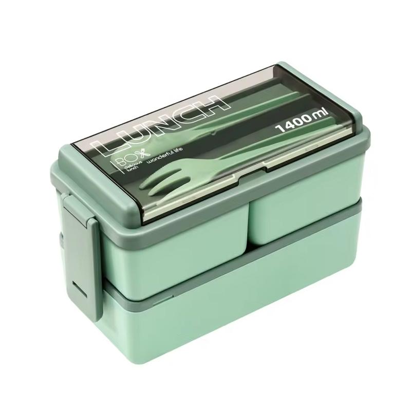 1pc Bento Boxes Portable Double-layer Lunch Box With Cutlery And Lid Reusable Food Storage Container For Students Travelers Offi