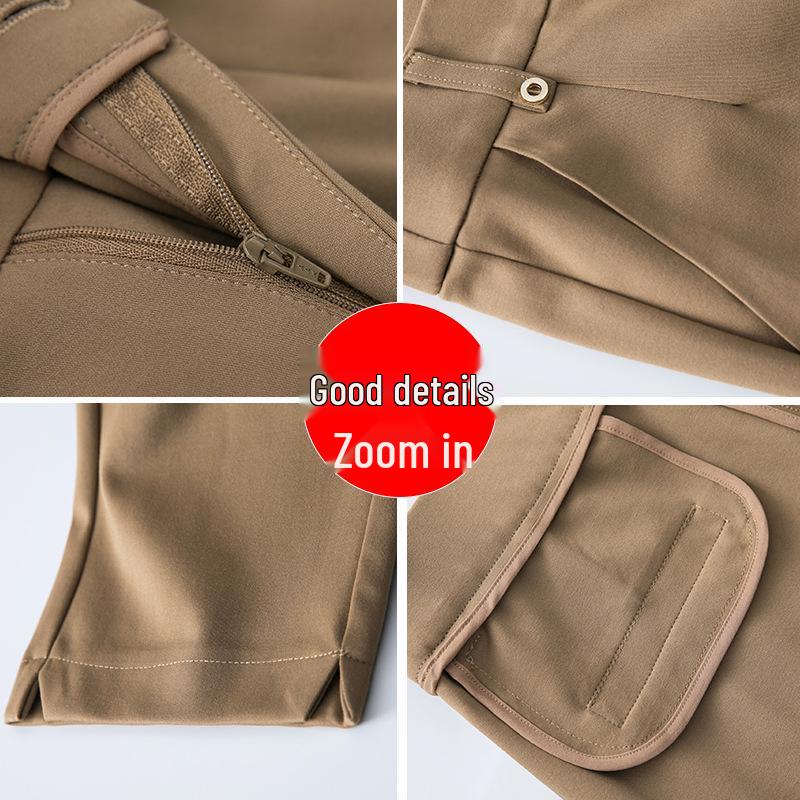 Petite High-Waist Straight-Leg Stretch Pants for Women - Slimming Nine-Point Length, Ideal for Spring and Autumn