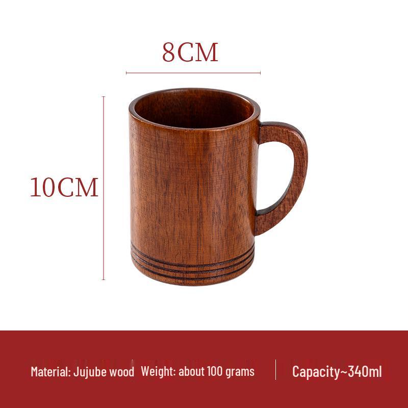 Japanese Style Wooden Cup with Handle - Large Belly for Beer, Coffee, Yogurt, Dessert, or Water