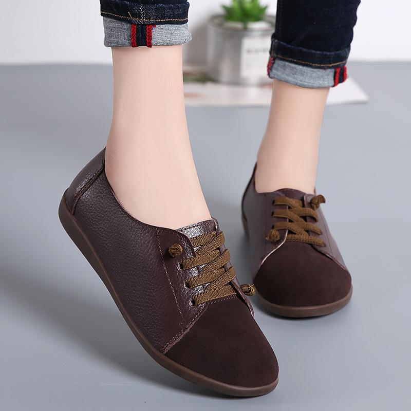 Women's Flats Loafers Leather Driving Shoes Moccasins Comfort Casual Nurse Shoes for Mother plus size