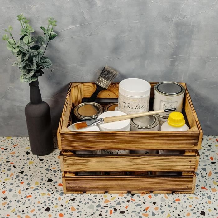 Creative Deco Set of 3 Torched Wooden Crate | 40 X 30 X 23 Cm | Wooden Storage Crate | Vintage Wooden Storage Crate