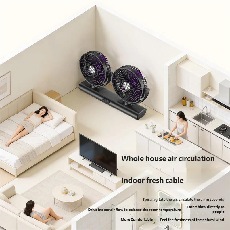 HOMEFISH New Dual Head Fan Home Desktop USB Charging 3-speed Fan Outdoor Camping Desktop Lighting Fan