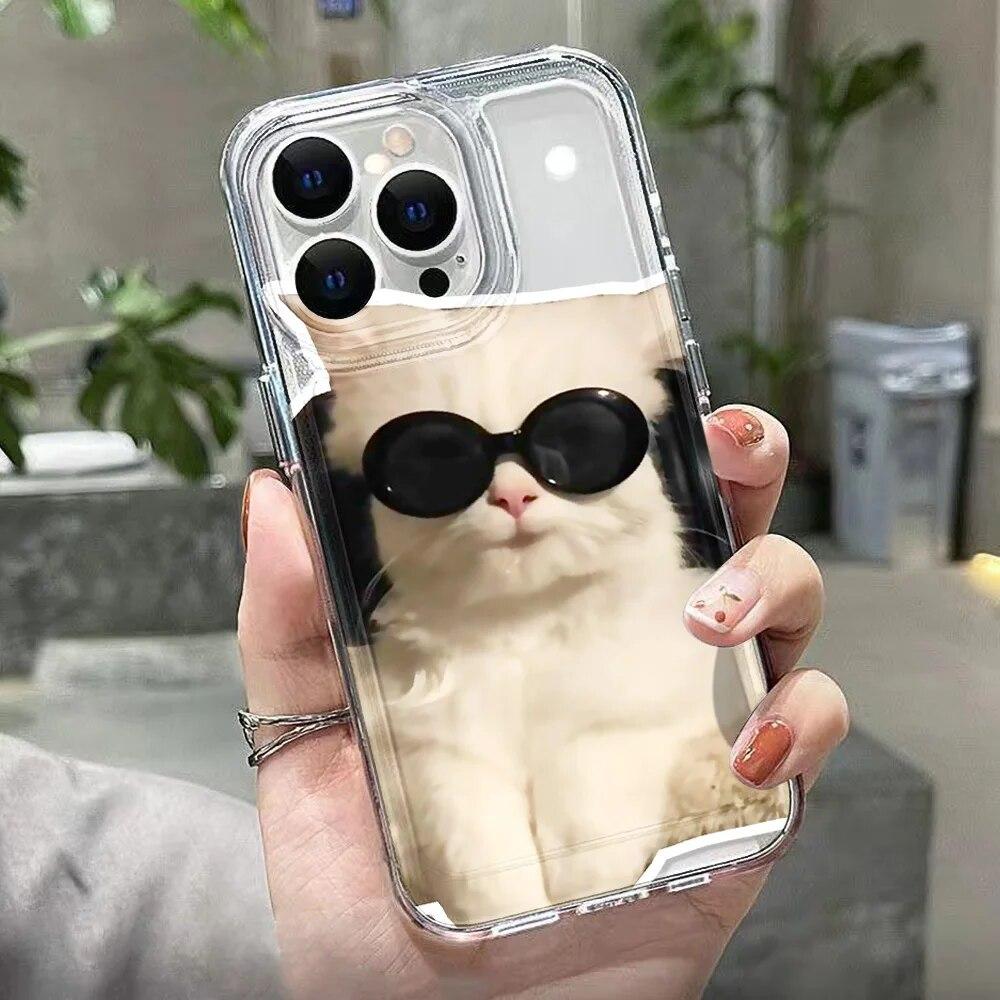 Lovely Cat Animal Soft Phone Case For iPhone 11 Case iPhone 15 Pro 12 13 14 Pro Max XR XS Max X 7 8 Plus SE 2020 Clear Y2k Cover