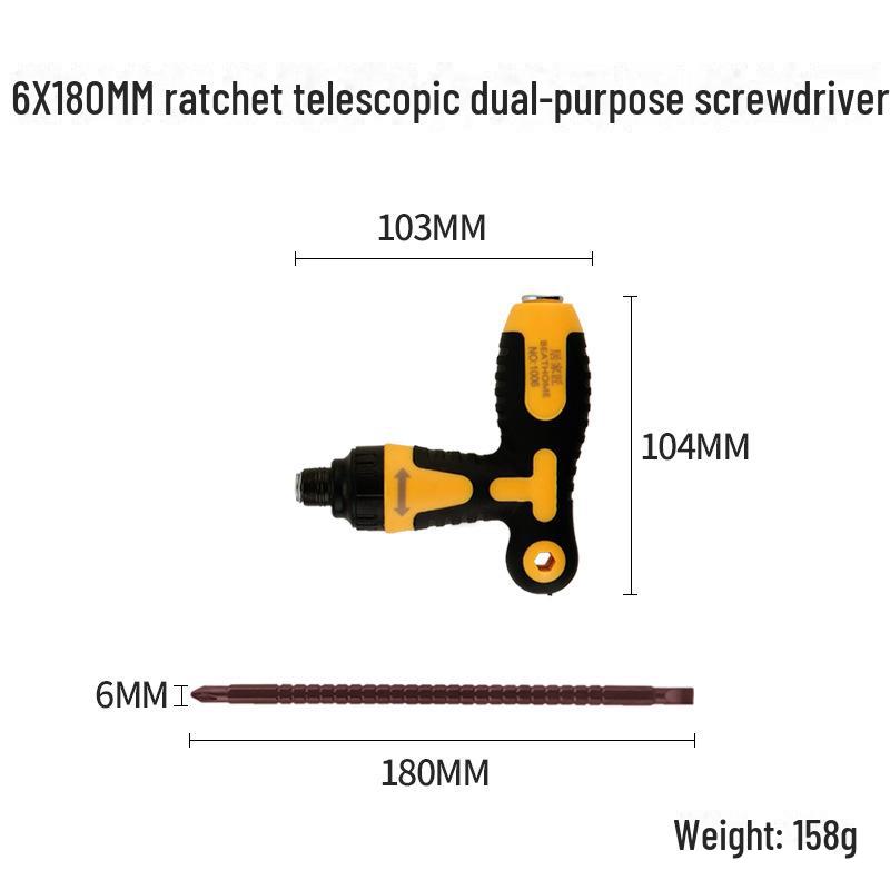 Dual-purpose Retractable Magnetic Screwdriver with Non-slip Handle, Featuring Interchangeable Cross and Flat Heads.