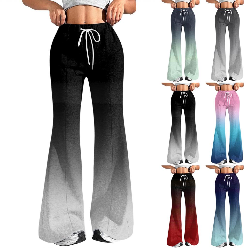 Damenmode Lockerer Kordelzugbund Farbverlauf Bedruckte Lässige Sporthose Lässige Schlaghose