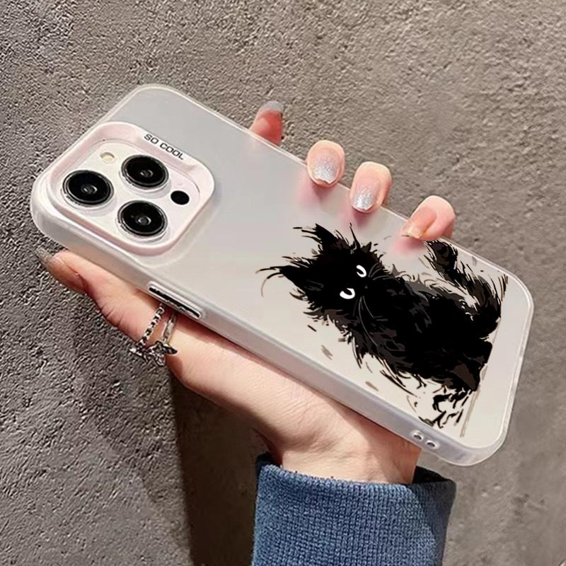 Black Cat Ink Painting Phone Case For  Redmi Note 13 12 Pro Plus 4G 5G 11 10 Pro 10S 11S 12S 13C Plating Matte Hard Cover